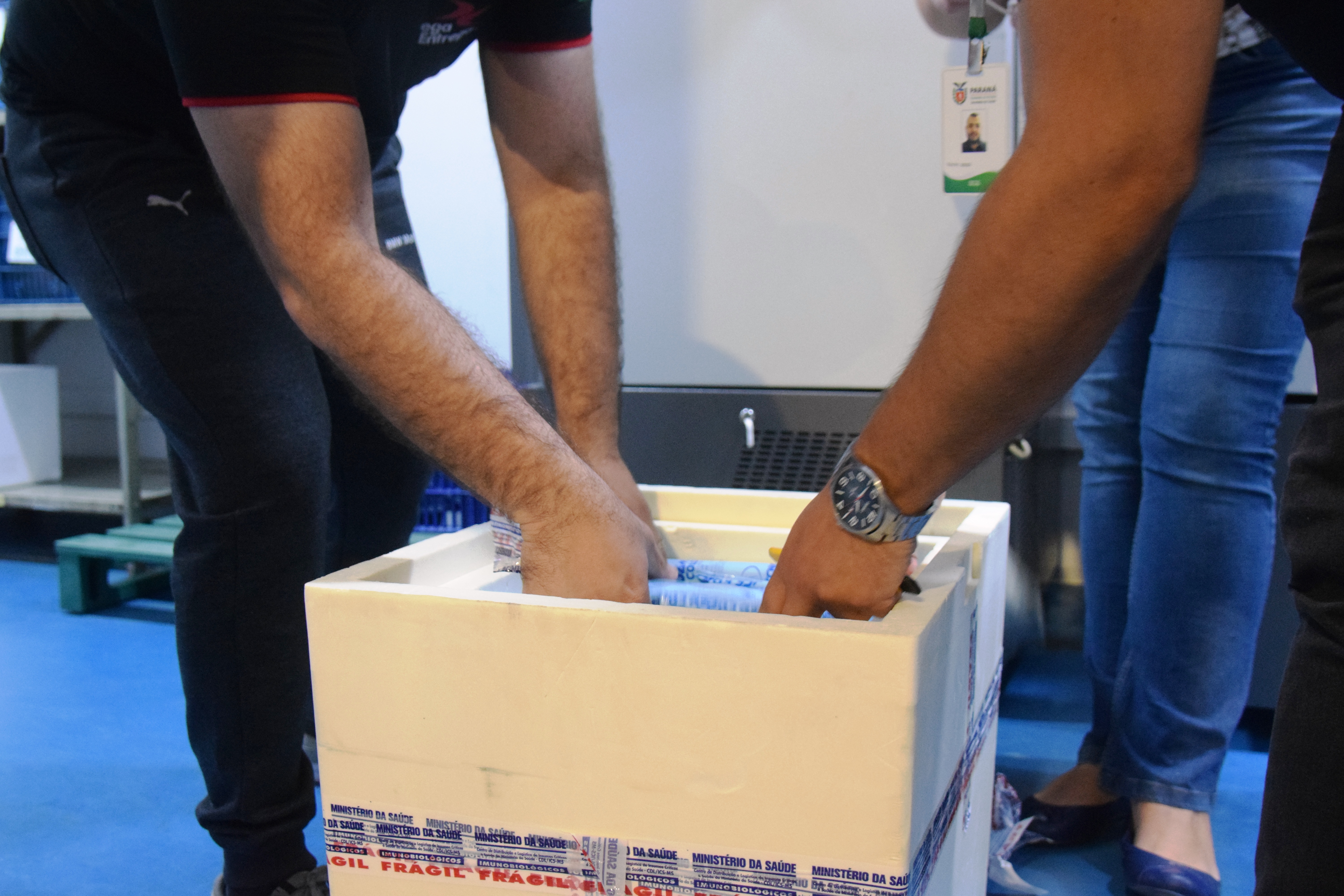 Mais uma leva de vacina Cominarty, produzida pela Pfizer/BioNTech, chegou ao Paraná nesta quinta-feira (3). O lote de 37.440 doses foi recebido às 13h20 no Aeroporto Internacional Afonso Pena, em São José dos Pinhais, na Região Metropolitana de Curitiba, e seguiu para conferência no Centro de Medicamentos do Paraná (Cemepar), onde chegou às 13h50. - Curitiba, 03/06/2021
