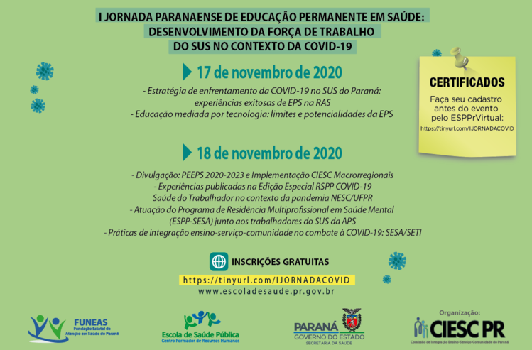 Escola de Saúde Pública promove Jornada sobre Desenvolvimento Força de Trabalho do SUS na pandemia da Covid-19