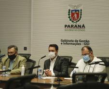 Governador Carlos Massa Ratinho Junior participa de reunião por vídeo conferência com os governadores de Santa Catarina, Carlos Moisés e do Rio Grande do Sul, Eduardo Leite - Curitiba, 23/02/2021