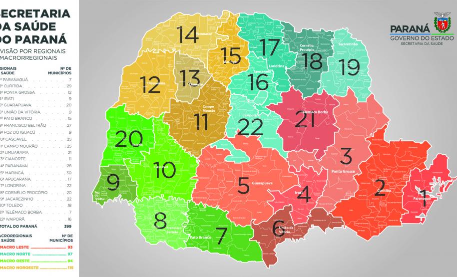 Mapa Macro e Regionais de Saúde do Paraná