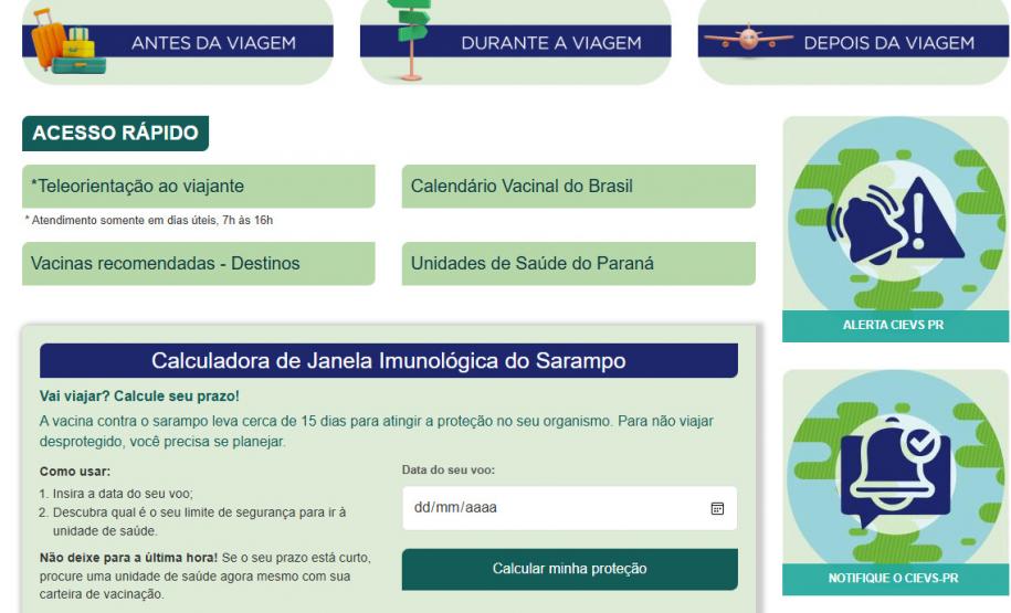 Saúde lança calculadora digital para auxiliar viajantes na prevenção contra o sarampo